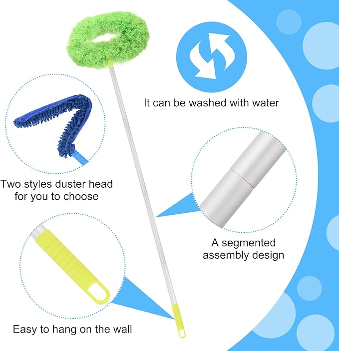 PATIKIL Ceiling Fan Cleaner Duster, 12.9" to 59", 2 in 1 Microfiber Duster Extendable Handle Fan Blade Cleaning Tool Removable Washable for Furniture Blind, Green