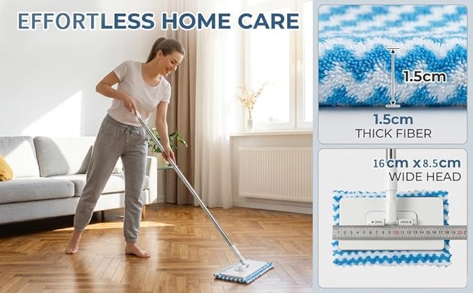 Snap Grip Mini Mop, Zero Touch MiniMop, Disposable Clip Mopstick Reusable Cloths, Retractable Gap Dust Cleaner Flat Mops with Locking Head & Sweeping Cloths (1*mop+5*Cloth)
