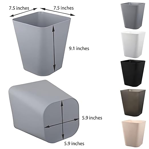 Small Bathroom Trash Can Plastic Garbage Can Square Waste Basket Trash Bins Container Bins for Bathroom, Office, Dorm Room, Home Office, Under Desk, Kitchen, Bedroom, 3 Pack, Grey