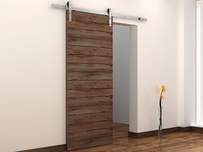 Stainless Steel J-Shape Basic Contemporary Sliding Barn Door Hardware Kit Single Door 6.6FT-Track (2000mm) One-Door Hardware Kit