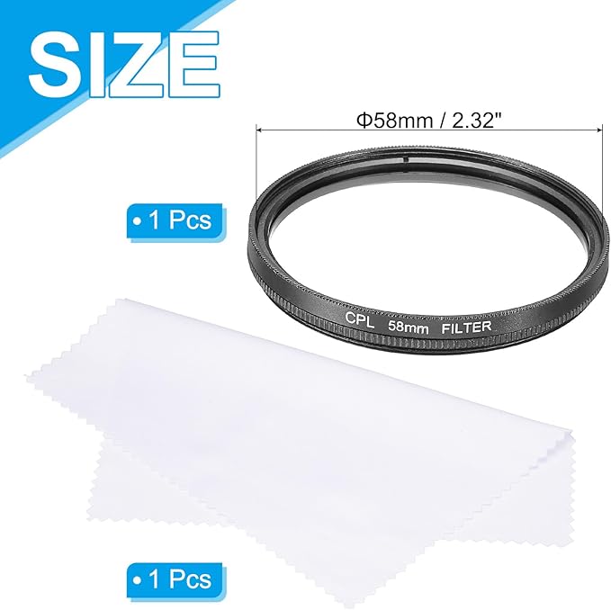MECCANIXITY 58mm Circular Polarizer Filter, Double Sided Multi-Layer Coatings Polarizing Filter with Cleaning Cloth for Camera Lens