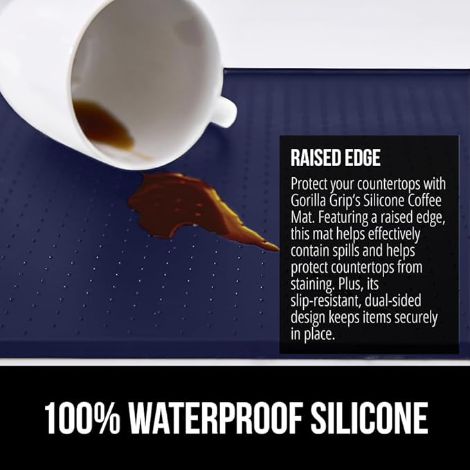 GORILLA GRIP Silicone Coffee Mat, Espresso Machine Bar Accessories, Keep Kitchen Counters Clean, Stays in Place, Waterproof and Heat Resistant Dish Drying Mats, Home Decor Essentials, 10x14, Navy