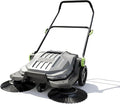 Manual Walk-Behind Floor Sweeper - 25.6" Wide Sweeping Path, 5-Gallon Waste Container, Adjustable Foldable Handle for Yard/Garage/Patio
