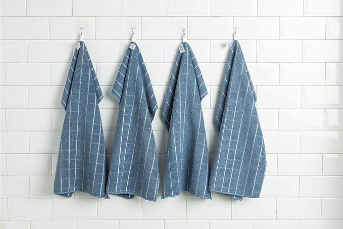 Microfiber Dish Towels - Soft, Super Absorbent and Lint Free Kitchen Towels - 8 Pack (Lattice Designed Blue Colors) - 26 x 18 Inch