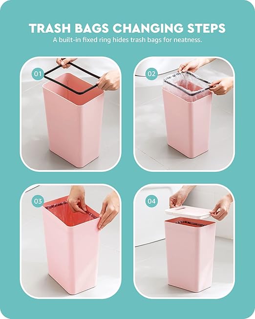 Baffect Small Trash Can with Lid Waste Basket Bathroom Garbage Can Dorm Room Essentials for Bedroom, Office, College-2.1 Gallon (Pink)