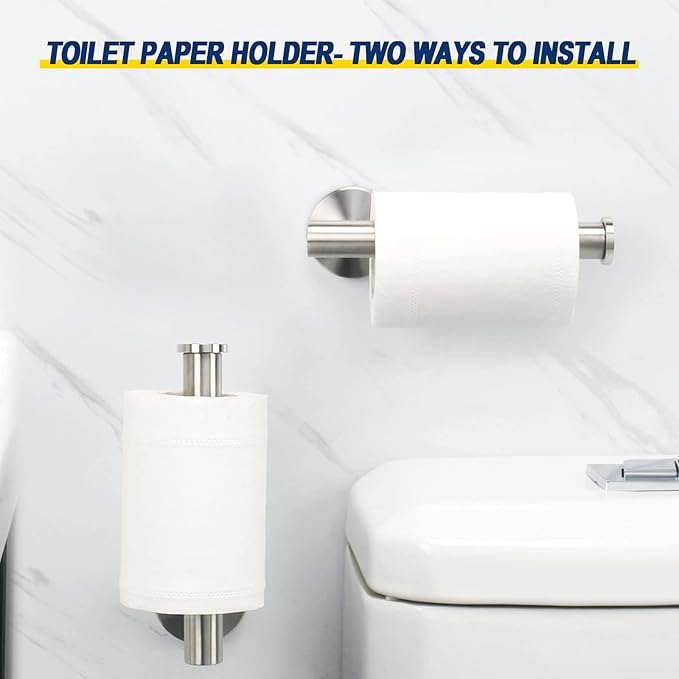 NearMoon Bath Toilet Paper Holder+ Hand Towel Holder, 2 Pieces Bathroom Hardware Set- Premium 304 Stainless Steel Toilet Roll Holder and Towel Rack Wall Mounted for Kitchen (Brushed Nickel)