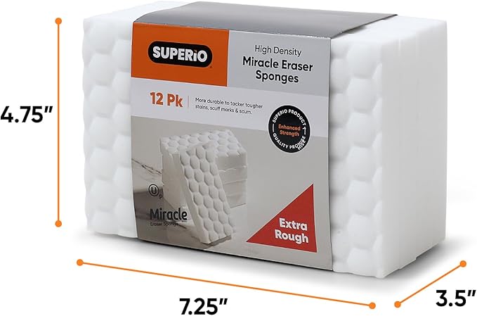 Superio High-Density Miracle Eraser Sponges - 36 Count - Powerful, Long-Lasting Scrubbers for Stubborn Dirt