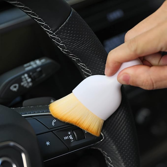 Car Interior Detailing Brush,Soft Bristle Cleaning Brush Car Detailing Brush Dusting Brush,Car Interior Cleaning Tool,Auto Detail Brush Car Dash Duster Brush (White with Cap)