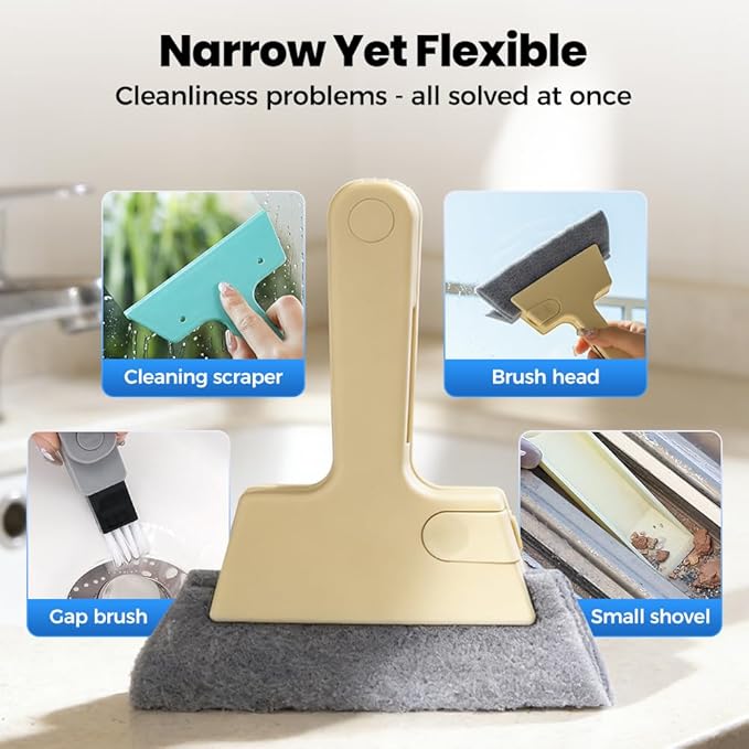 Kafia Magic Window Track Cleaner, Window Groove Cleaning Brush Tools Set, Hand-held Window Track Cleaner Brushes Tools Set for Window lides Gaps Tile Lines Shutter Car Vents (Yellw 3PCS)