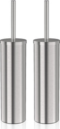DOWRY Stainless Steel Freestanding Toilet Bowl Brush and Holder with Long Handle for Bathroom Storage Organization,Sturdy Deep Cleaning Toilet Bowl Cleaner,Nickel Round 2PCS