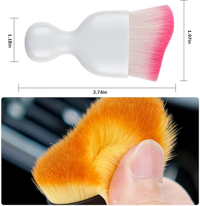 Blilo 2PCS Car Interior Detailing Brush with Dust Cover, Auto Soft Hair Cleaning Brushes, Scratch Free Curved Dirt Collectors, for Vehicle Dashboard Air Conditioner Vents Leather(White/Red)