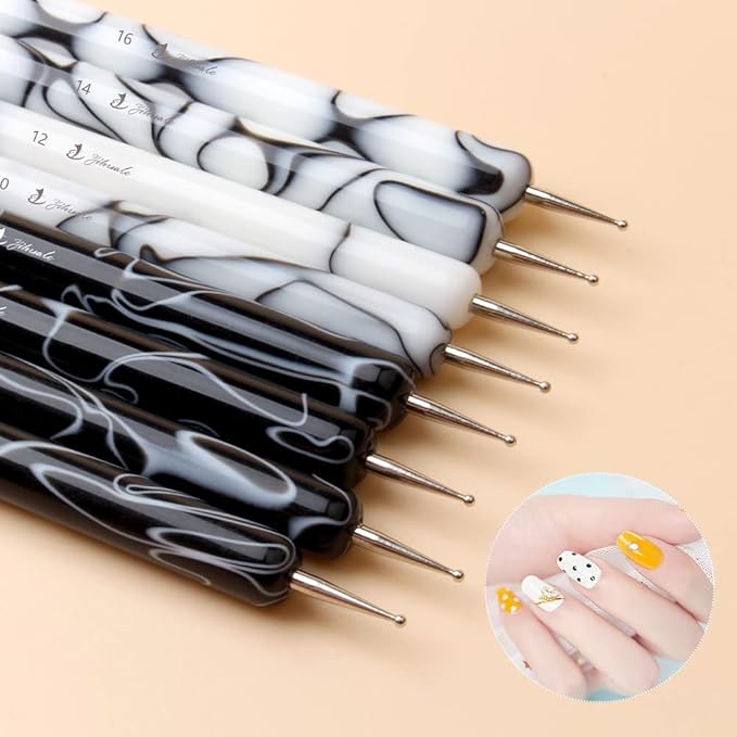 French Nail Brush, YIHUALE 2 Way French Gel Acrylic Nail Art Kolinsky Brush With Dotting Tool for Professional Manicure Cuticle Clean Up Nail Art Design- White And Black (10#, White And Black)
