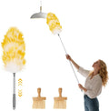 Lambswool Duster, 21"- 51" Extendable Feather Duster with 2 Brush, Long Feather Dusters for Cleaning Fans, Ceiling, Bookshelevs, for Home & Office