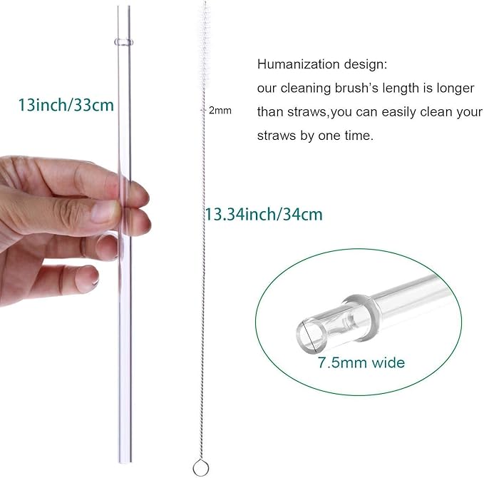 Dakoufish 13" Long Reusable Plastic Replacement Drinking Straws for 40 oz,30 oz & 24 oz Mason Jar,Tumblers, Set of 12 with Cleaning Brush (13inch,7color)