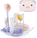 VOOWO Baby Bottle Brush & Drying Rack, Portable Travel Kit - Silicone Bottle & Nipple Brush Set, Straw Cleaner (Purple)