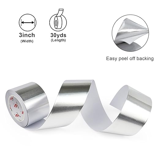 BOMEI PACK Aluminum Foil Tape,Heavy Duty Metal Foil Tape,High Temperature Silver Duct Tape,Perfect for Sealing & Patching,HVAC,Air Ducts,Insulation and Metal Repair (4 Inch)