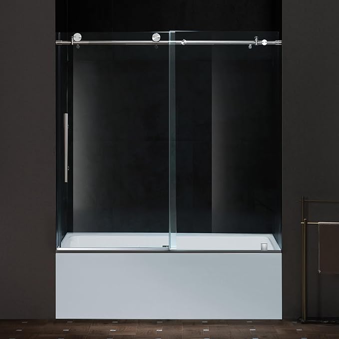 Woodbridge Frameless Single Sliding Shower Doors in Polished Chrome Finish, 57.5-60" Width x 62" Height with 3/8"(10mm) Clear Tempered Glass, Soft Close System and Explosion-Proof Film, BSDC6062-C