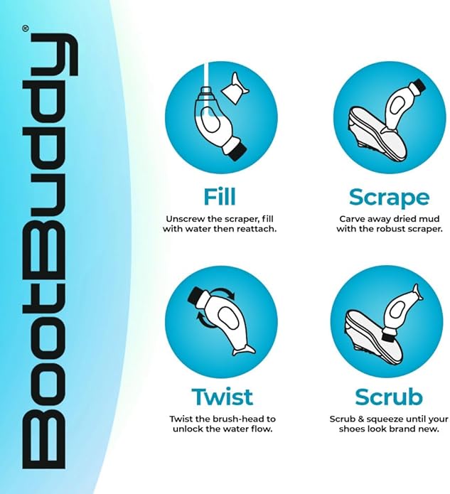 BootBuddy Shoe & Boot Cleaner Brush – Footwear Cleaning Kit for Running and Walking Shoes, Hiking Boots, Golf Shoes & Soccer Cleats – Cleans Mud, Dirt & Stains in Minutes, As Seen on Dragons’ Den
