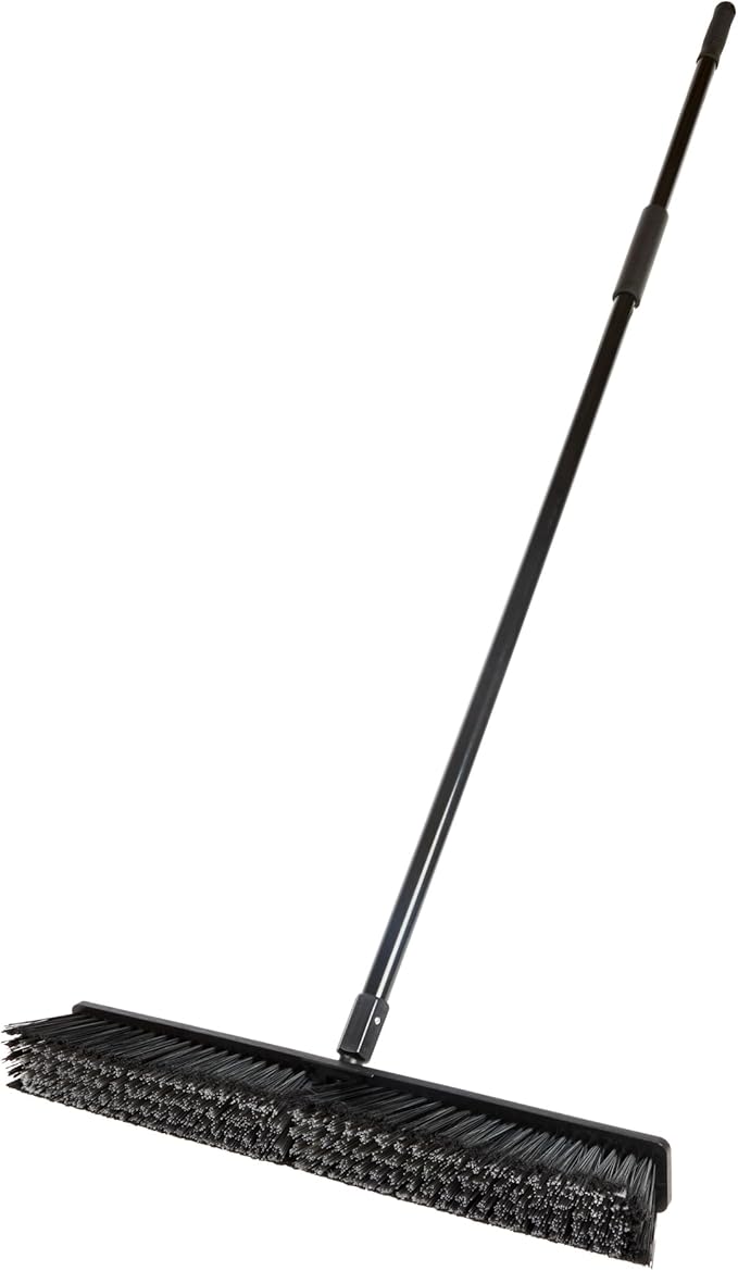 Restaurantware-Clean Tek Professional 23.62 Inch Push Broom, 1 Heavy-Duty Broom with 59â€ Handle - Medium Bristles, 2 Handle Attachment, Wooden, Commercial Use, for Deck, Garage, Yard, Patio