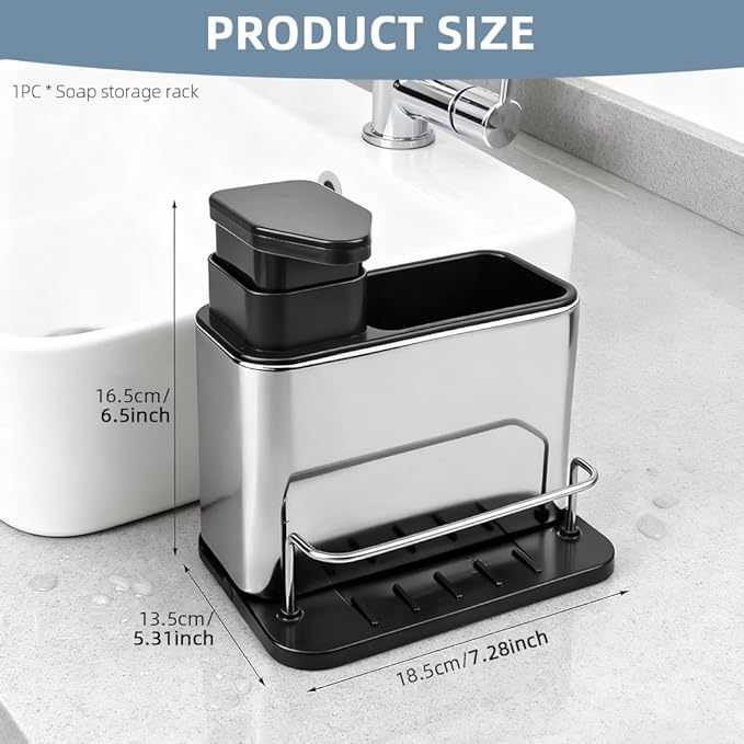 Soap Dispenser for Kitchen Sink, Stainless Steel 3-in-1 Sponge Holder for Kitchen Sink, Dish Soap Dispenser with Sponge Holder Rustproof Dishwashing Brush Holders