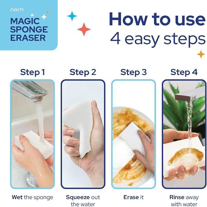 Magic Sponge Cleaning Eraser, 50 Pack Melamine Foam Cleaning Pads, Multi-Surface Cleaner for Kitchen, Bathroom, Wall, Floor, Baseboard, Sink & Furniture