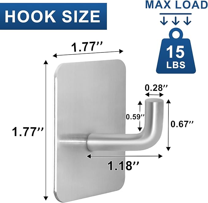 Adhesive Hooks for Bathrooms, 4 Piece Towel Hooks for Hanging Hat Robe Coat, Stick on Hooks for Kitchens, Strong Self-Adhesive No Damage Waterproof Stainless Steel Sticky Hook (Silvery)