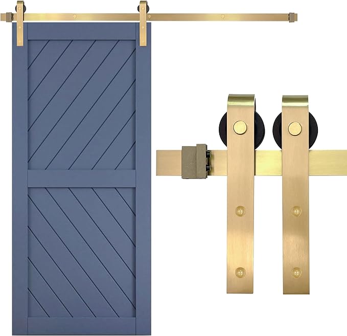 Rio Salto Gold Barn Door Hardware Kit 84" Length 7FT Sliding Door Hardware Modern Barn Interior Brushed Brass Panel Hardware (Hardware Kit, 7 Feet - Single Door)