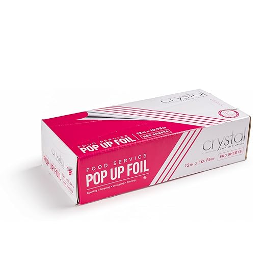 Crystal by crystalware Aluminum - Precut Foil Sheets - Pop Up Foil Sheets for Storing, Cooking Food - Premium Aluminum Foil Wraps - 12” x 10.75” - 500 Sheets, Silver