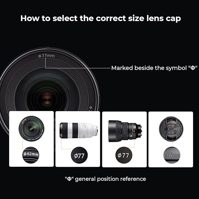 K&F Concept 95mm Lens Cap, 9-in-1 Center Pinch Lens Cover + Anti-Loss Keeper Leash + Microfiber Cleaning Cloth Kits Compatible with Nikon, Canon, Sony, Fujifilm Camera Lenses