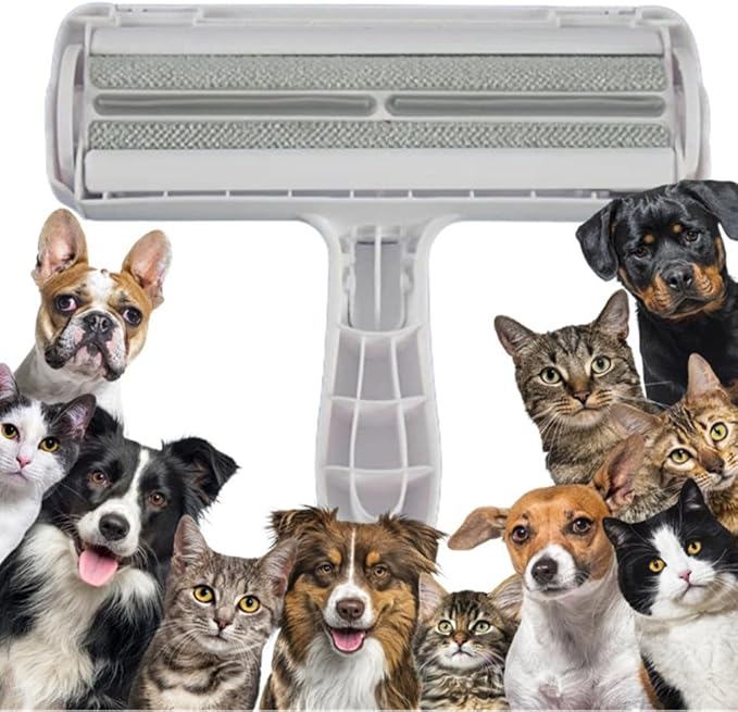 Pet Hair Remover Roller – Reusable Lint Roller for Dog & Cat Fur – Self-Cleaning Animal Hair Removal Tool for Furniture, Couch, Carpet, Bedding, Car & Clothing – No Sticky Tape Needed (Grey)
