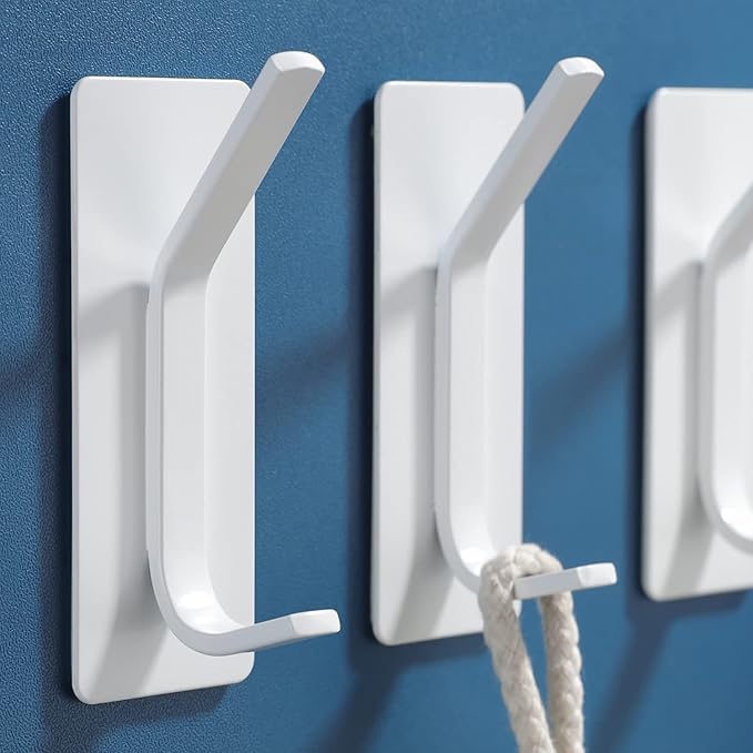 YIGII Towel Hooks/Adhesive Hooks - Heavy Duty Wall Hooks Stainless Steel Robe/Coat Towel Hooks for Bathroom and Bedroom, White 4-Packs