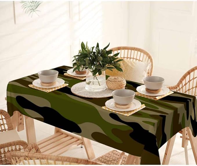 Navy Table Cover 52x70 Classic Army Green Solider Print Brown Black Olive Table Cloth Rectangle Table for Banquet Party Decorative Outdoor Picnic Dining Kitchen Table Cover