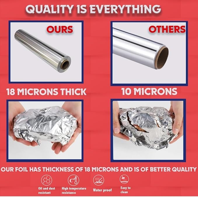 Aluminum Foil 12" 1000Ft, Thick|Deli|Home|Strong Enough For Food Service Industry | BBQ|Cocking|Wrap | Baking