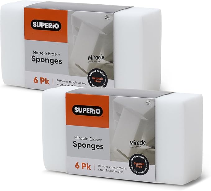 Superio Miracle Eraser Sponges - 12 Count - Effective Cleaning for Kitchen, Bathroom, Walls & More
