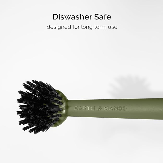 Earth & Mango Magnetic Dish Brush & Scraper, Snaps to Sink, Non-Scratch, Dishwasher Safe, Dish Scrubber – Moss Green