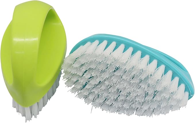 Hordion 2 Pack Hand Nail Brush, Heavy Duty Scrub Brush Nylon Stiff Bristles Small Cleaning Brush with Handle for Bathroom Showe Sink Kitchen Bathtub Floor(Green, Blue)
