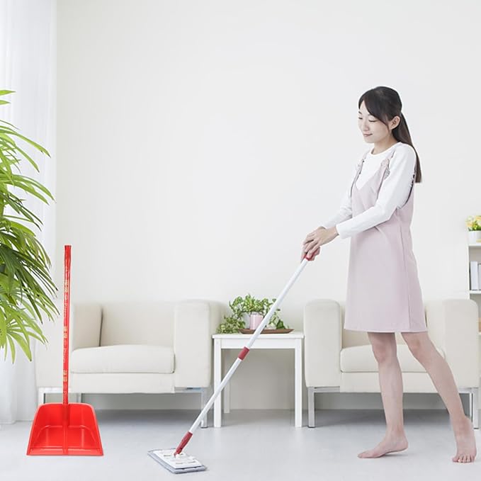 COHEALI Household Dustpan with Long Handle 26.77In Lightweight Upright Cleaning Shovel Reusable Dust Pan for Home Office Kitchen Floor Sweeping (Red)