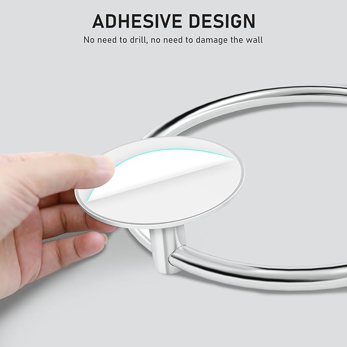 SetSail Adhesive Towel Holder for Bathroom Wall Brushed Nickel Hand Towel Ring Stainless Steel Towel Hanger for Bathroom 2 Packs