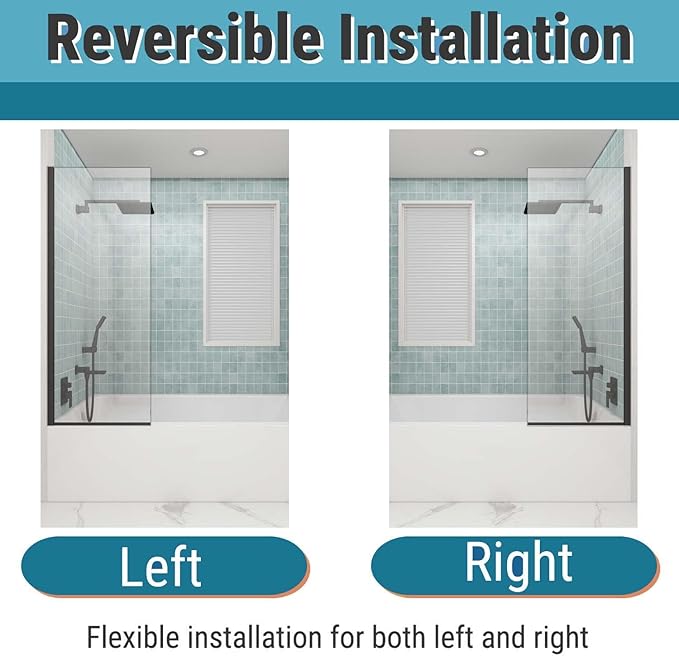Sunrosa 24"×60" Bathtub Glass Panel,8mm Thick Shower Screen,Matte Black Semi-Frameless Bathroom Shower Door, Easy to Clean
