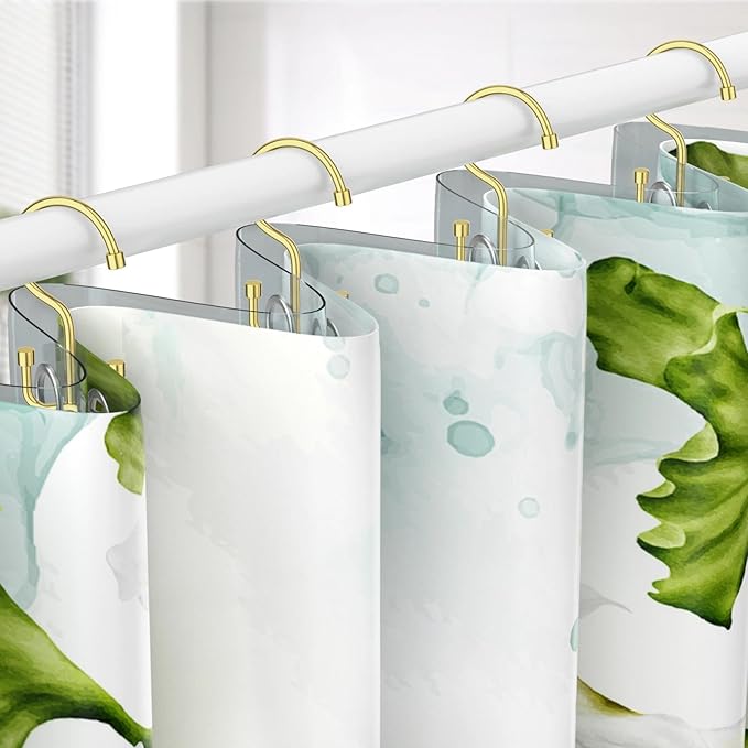 Goowin Shower Curtain Hooks, Shower Curtain Rings, Durable Gold Shower Curtain Hangers, Smooth Glide Double Hook Shower Curtain Hooks, Simple Shower Hooks for Shower Curtain, Gold, 12 Pack-Cylinders