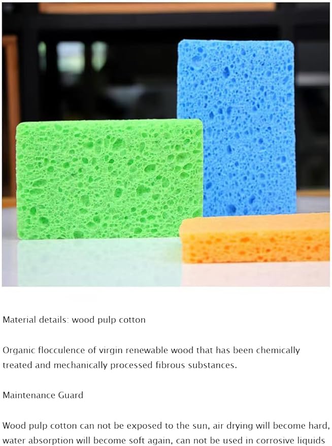 Cellulose Sponges, Heavy Duty Scrub for Kitchen, Compressed for Tough Messes Without Scratching (10 Pack, White)