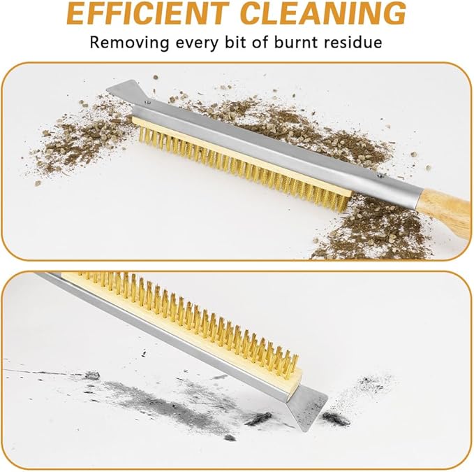 Pizza Oven Brush, 26" Brush and Stainless Steel Scraper for Pizza Stone, BBQ Grill Cleaning Brush Non Scratch Heat Proof Brass Bristles with Screwdriver, Outdoor Pizza Oven and Accessories