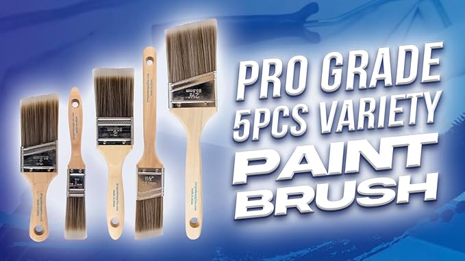 Pro Grade Paint Brushes, 5-Piece Paint Brush Set: Flat & Angle Brushes for Latex and Oil Paints, Stains, Interior & Exterior Home Improvement