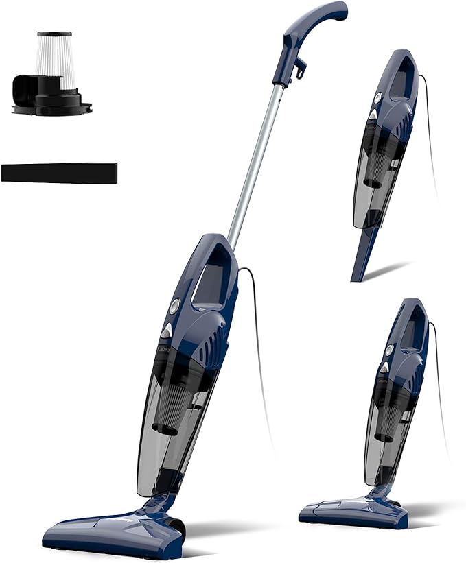 Corded Stick Vacuum for Pet Hair & Hard Floors - Lightweight, 3-in-1 Handheld with 180°Left-Right Steering, 14KPA Powerful Suction on Low-Pile Carpet, HEPA Filter, 16.4ft Cord, 0.7L Capacity (VA001)