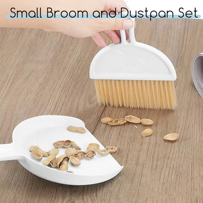 Mini Dust Pan with Broom Set,Small Broom and Dustpan Set Mini Hanging for Desk, Housekeeping, Office, Kitchen, Pet Nest, etc. (White)