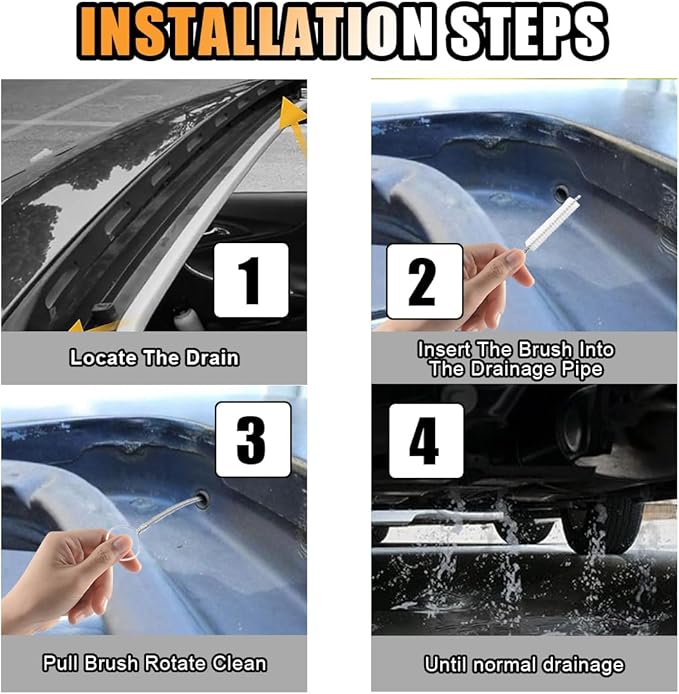 60 Inch Long Drain Wire Brush Hose Flexible Feeding Tube Pipe Cleaning Brush - Nylon Stainless Steel Auto Sunroof Drain Cleaning Tool & 2 Slim Straw Cleaning Brush for Cars, Fridges