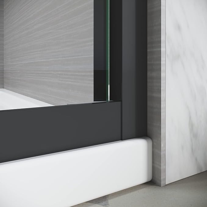 56-60" W x 72" H Adjustable Semi-Frameless Sliding Shower Door, Certified 3/8" Clear Tempered Glass, 304 Stainless Steel Handle, Elegant Matte Black Finish