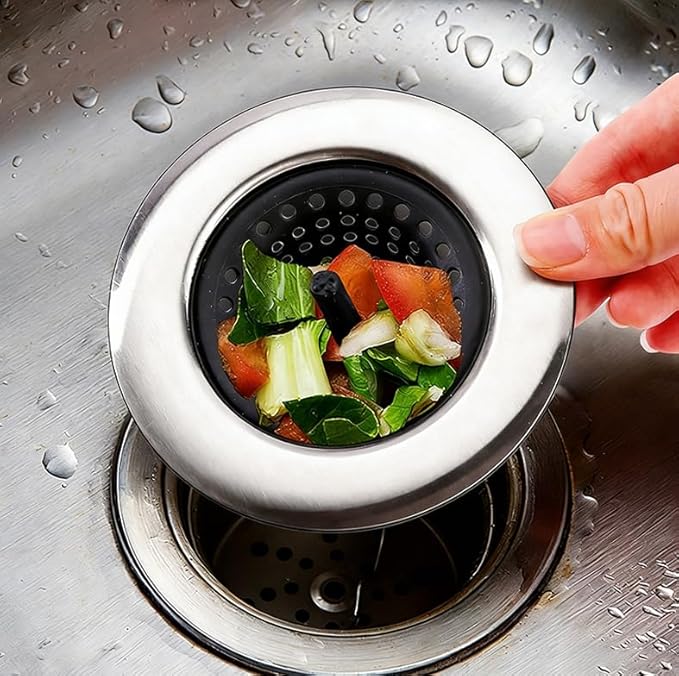 2 Pack Silicone Sink Drain Strainer | 4.5 Inch Wide Rim Filter Kitchen Strainer with Stainless Steel Core - Prevent Clogging & Protect Pipes, Large Drain Protector for Home Improvement