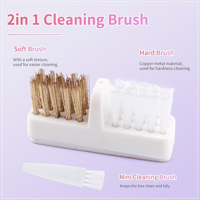 Nail Drill Bits Cleaner Brush Case Accessories, Nail Art Cleaner Tool Case with Steel & Nylon Wire Brush for Cleaning Tungsten Carbide Ceramic Nail Drill Bits Cuticle, White