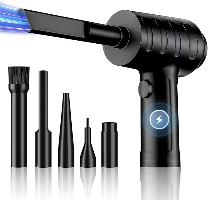 Compressed Air Duster - 51,000 RPM, 3 Adjustable Gears, 5 Nozzle Attachments, Type-C USB Rechargeable Air Blower for Electronics, Keyboards, and Dust Cleaning